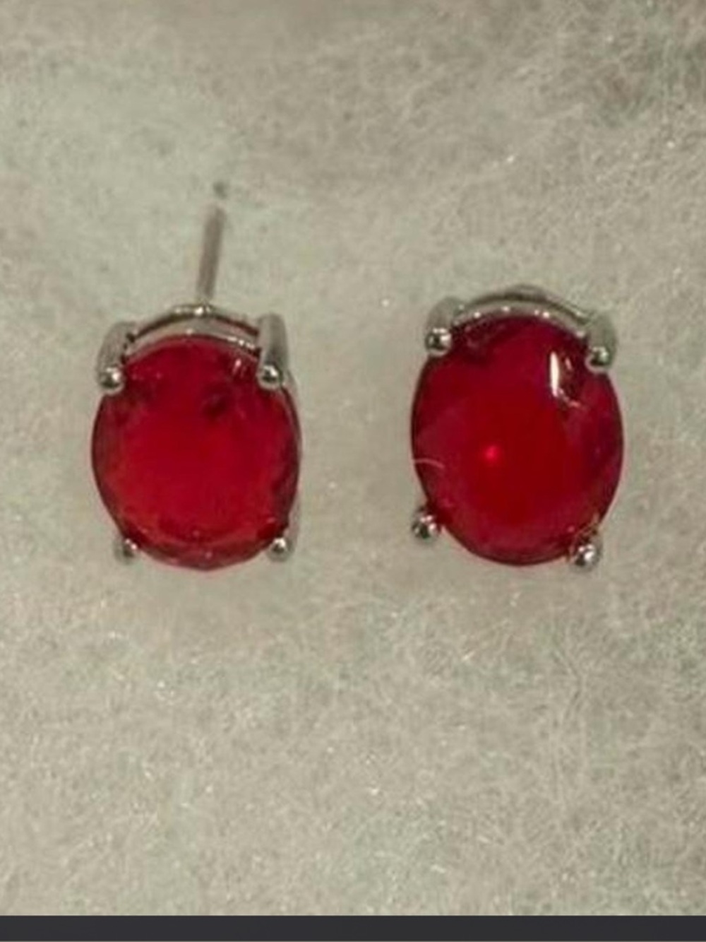 Red Oval Stud Earrings in Silver Prong Setting Never Worn Graduation Summer